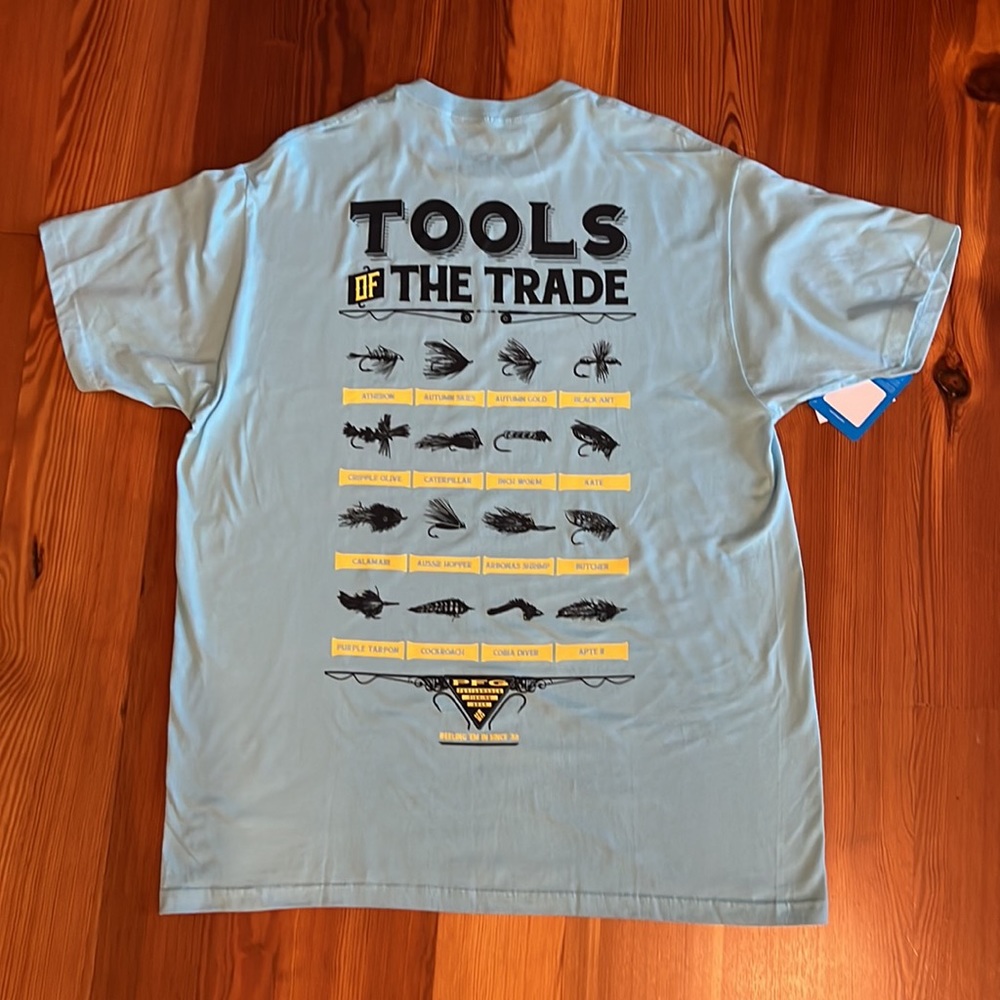 NWT Columbia Men’s “Tools of the Trade” Short- Sleeve Light Blue T-Shirt Sz XL
